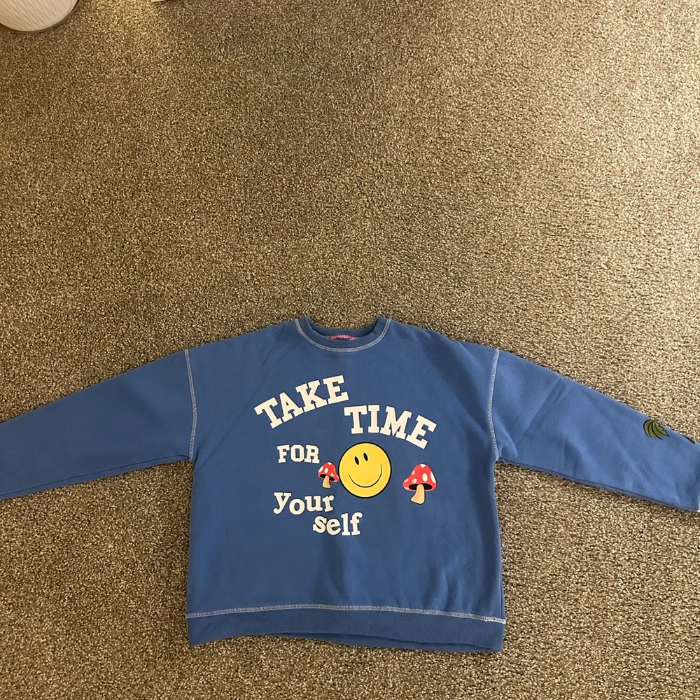 Edikted Blue Crew Neck Sweater with Smiley Print